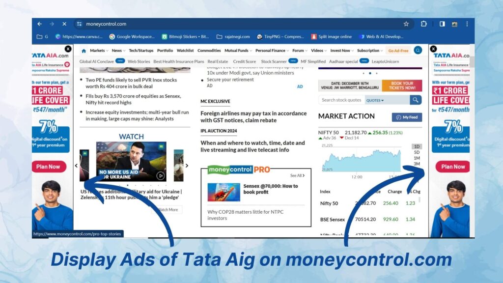 Display Ads of tata aig on moneycontrol