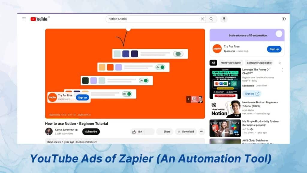 Youtube ads o f Zapier